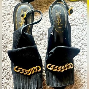 Saint Laurent Tribute Black Suede
Slingback Loafer Pumps 39 heels need new tap